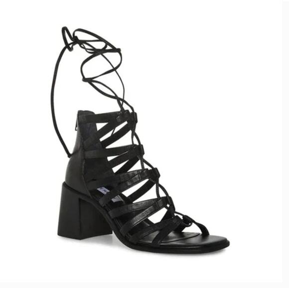 Steve Madden Cherri Sandals 9 Black NWOT Shoes Block Heel Strappy Ankle Tie - Picture 1 of 7